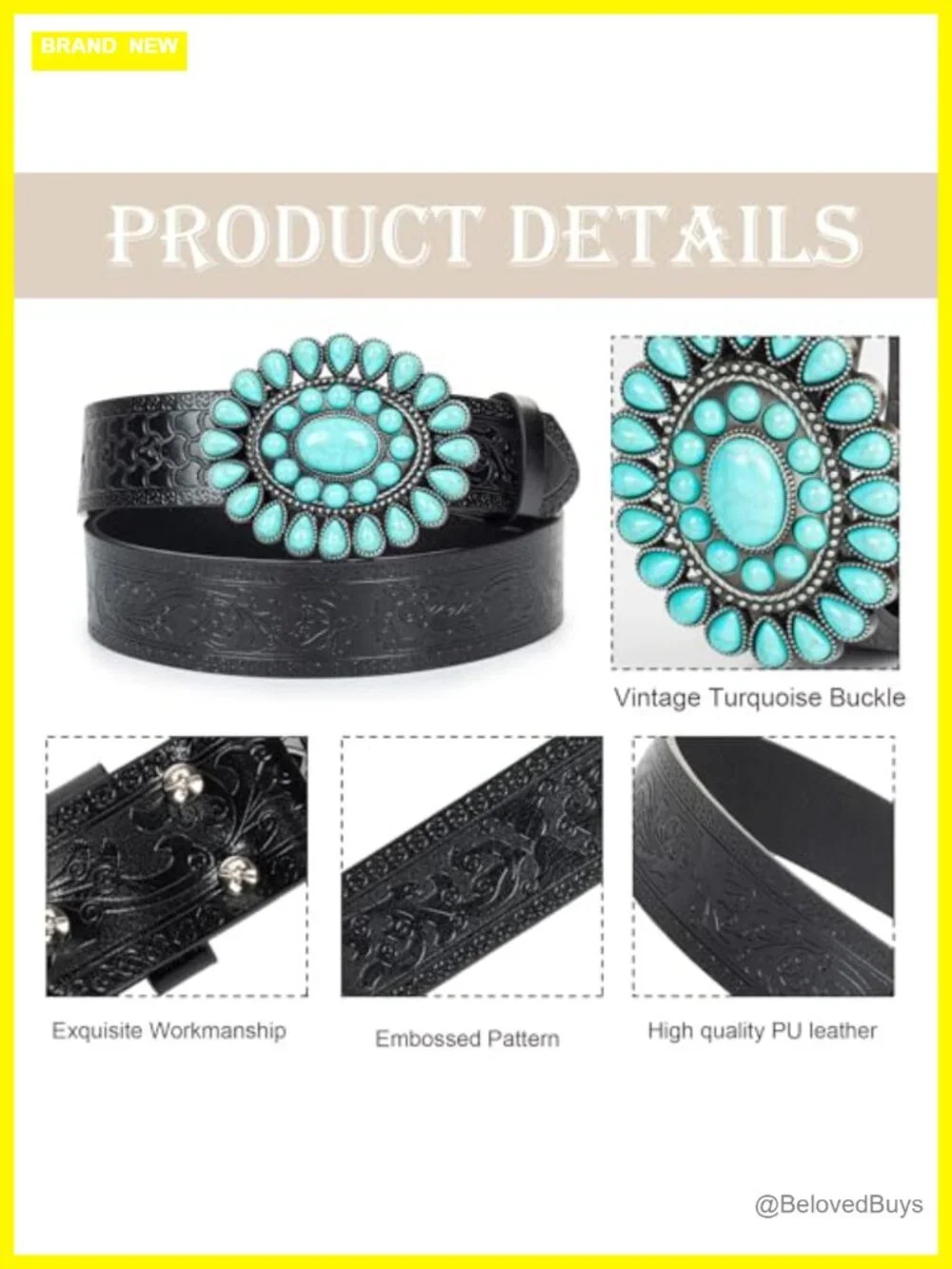 Faux Leather Western Belt Turquoise Studded for Women Men Cowgirl